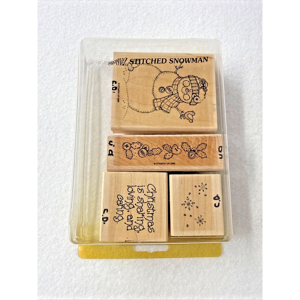 Stampin' Up! Stitched Snowman 1996 Rubber Stamp Set Christmas Vintage 4pc